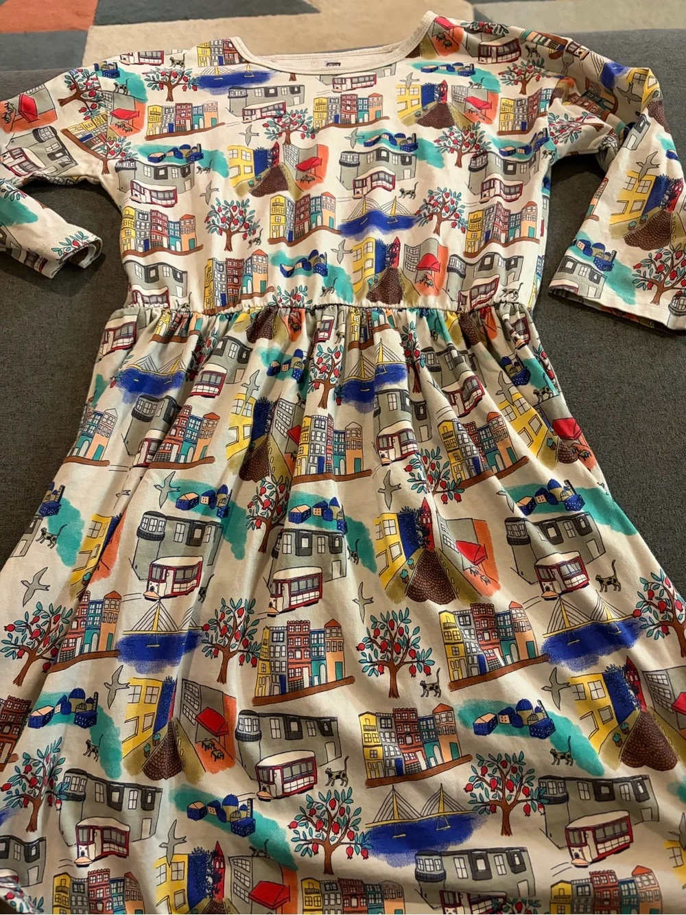 Tea Collection Cream Dress with Multicolor Turkey Cityscape Print